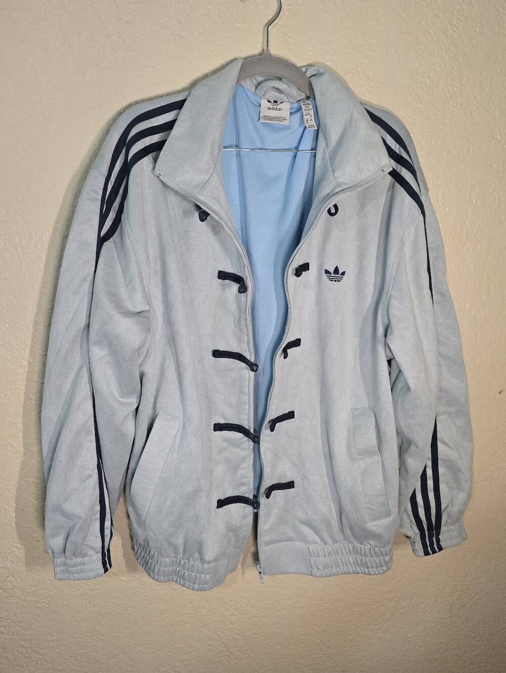 adidas Light Blue Jacket with Navy Stripe Detailing